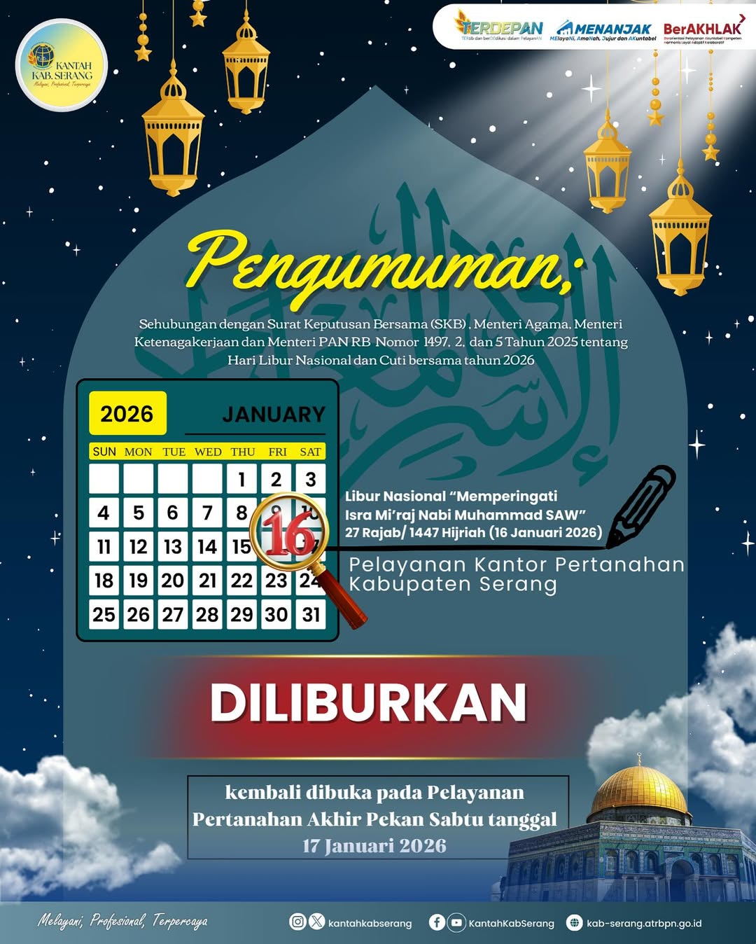 bur nasional dan cuti bersama Memperingati Isra Mi’raj Nabi Muhammad SAW 27 Rajab/ 1447 Hijriah 