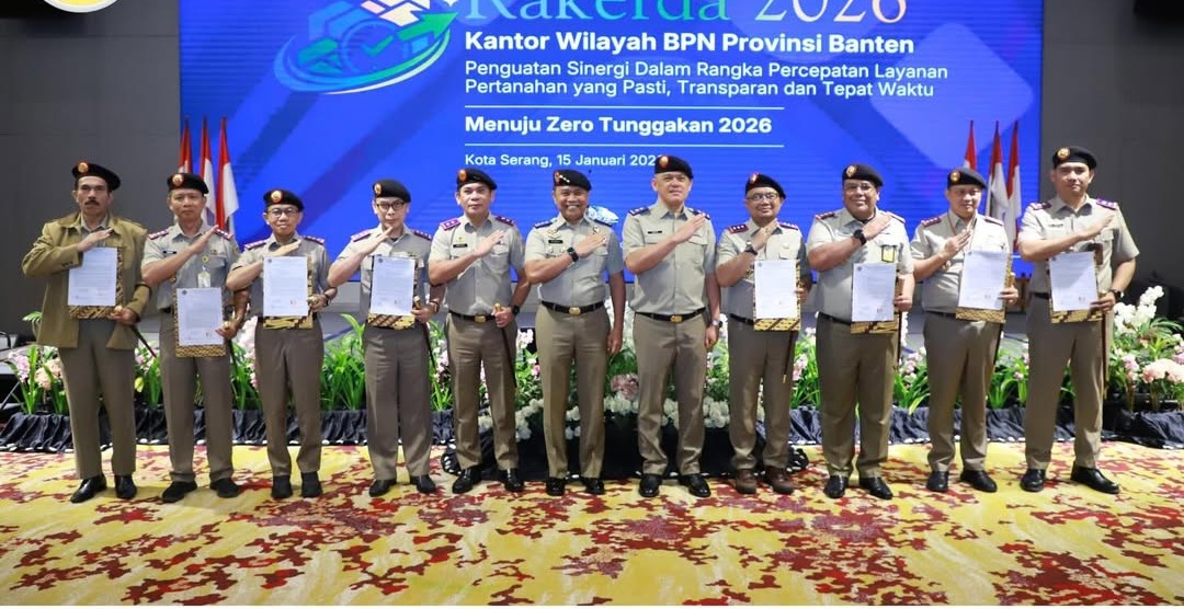Rapat Kerja Daerah (Rakerda) Kantor Wilayah BPN Provinsi Banten Tahun 2026 yang mengusung tema “Penguatan Sinergi dalam Rangka Percepatan Layanan Pertanahan yang Pasti, Transparan, dan Tepat Waktu”